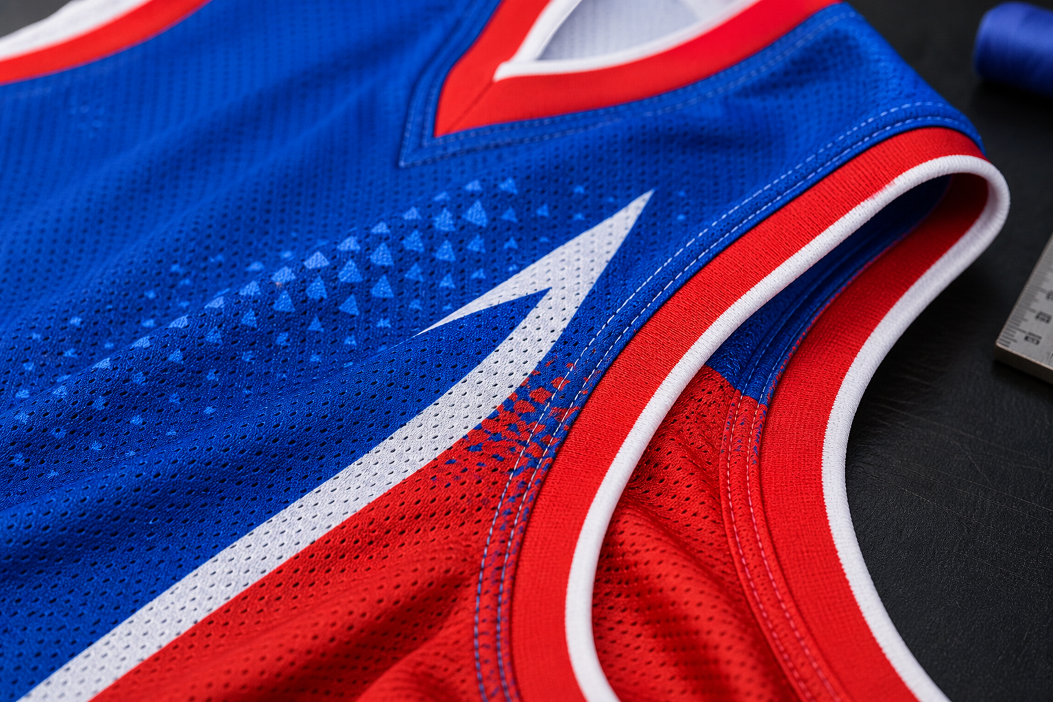 Sublimation print detail on breathable imported sports mesh