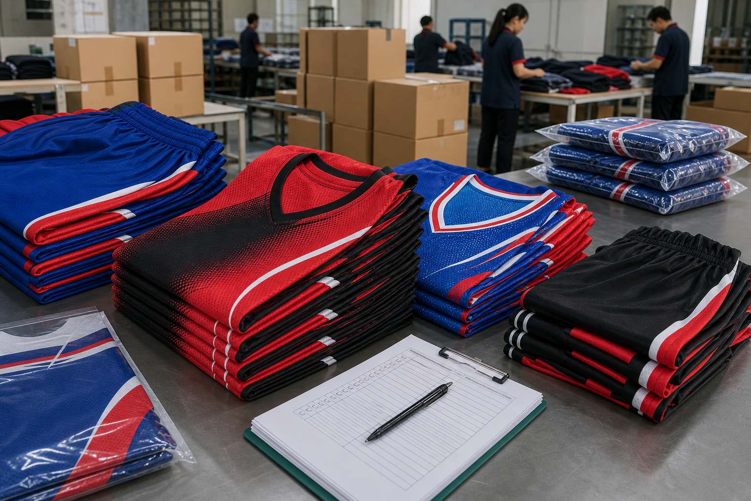 Basketball uniforms folded and prepared for export packing