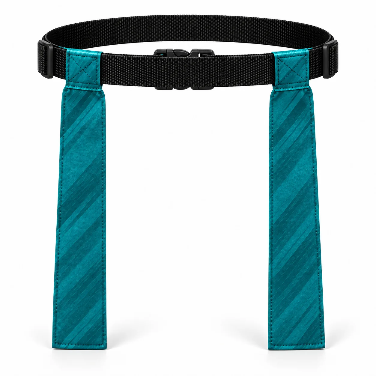 Rear design mockup of a black flag football belt with plain teal flag reverse sides