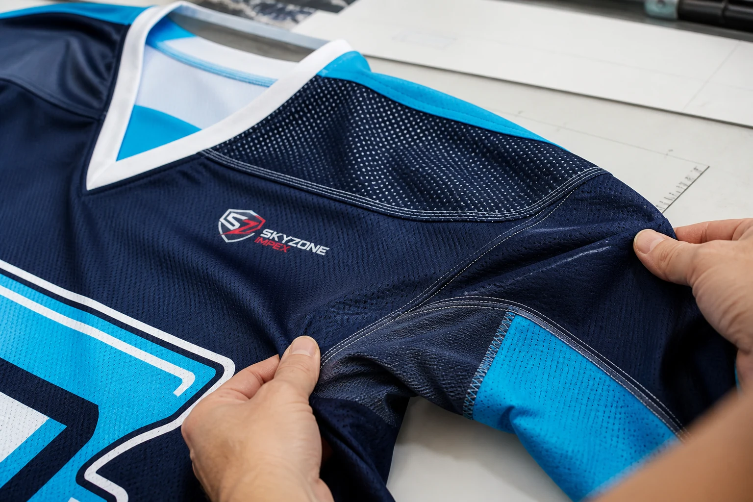 Sportswear fabric inspected before custom uniform manufacturing