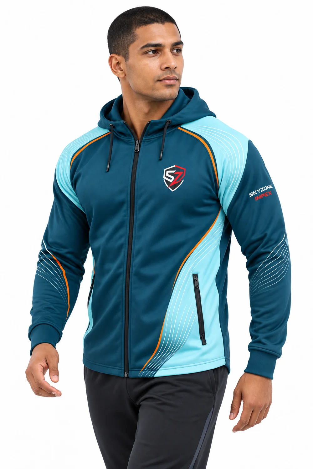 Walking preview of Aqua Sprint personalised teamwear hoodie for club travel