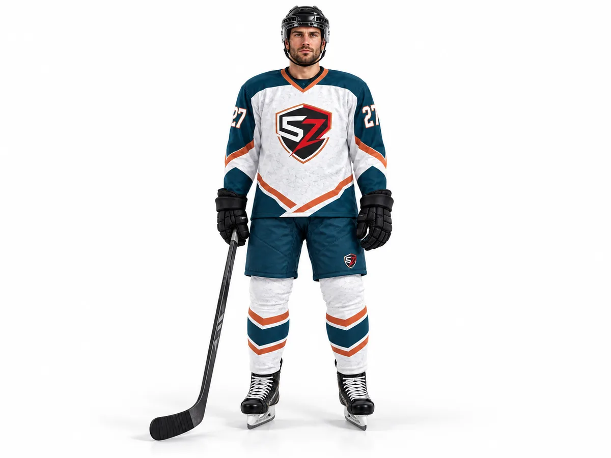 Front view of Glacier Copper custom ice hockey uniform design