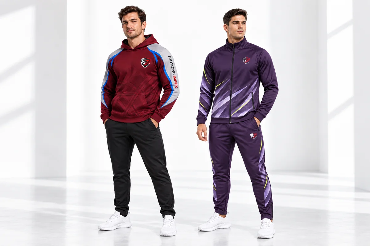 Burgundy Arc sports hoodie and Plum Lime custom team tracksuit