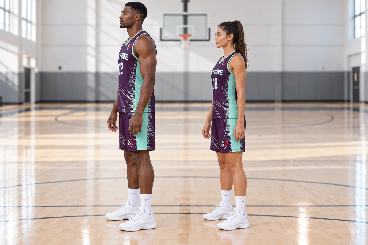 Side profile of basketball jersey and shorts design showing armholes and side panels