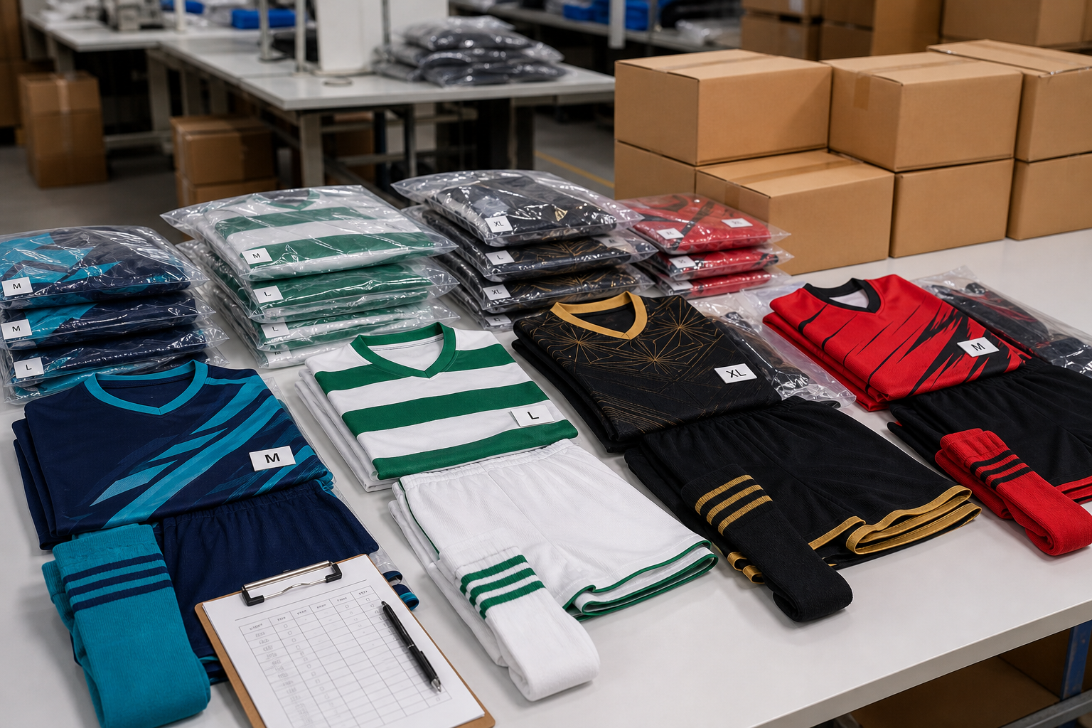 Custom teamwear packing and worldwide delivery preparation