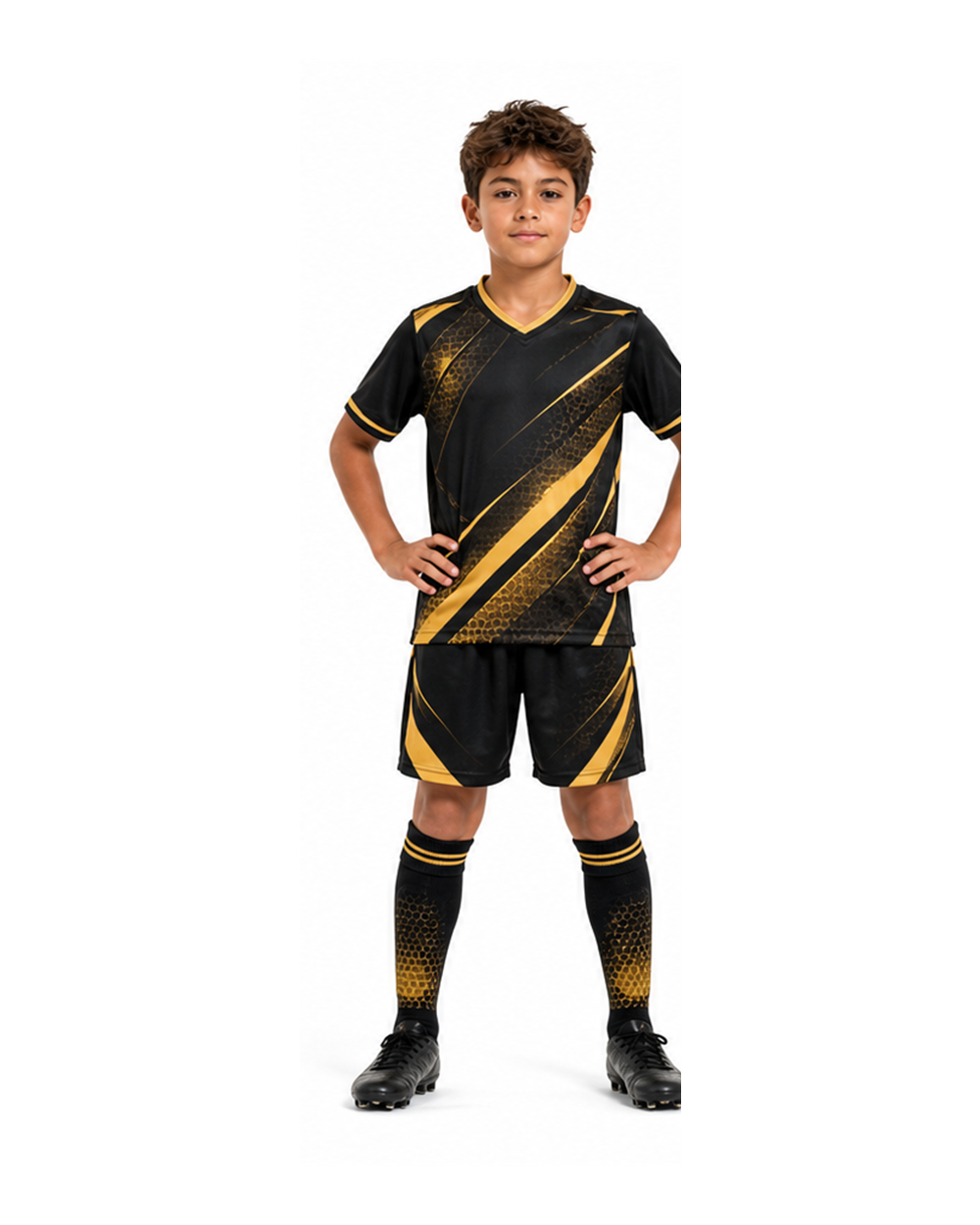 Kids Yellow Gold Black Custom Soccer Kit