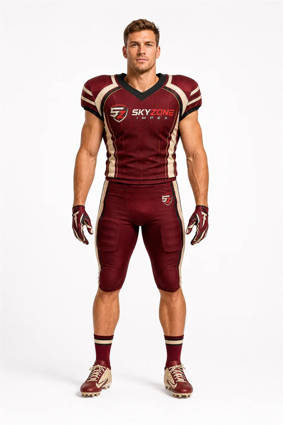 Burgundy Cream Gold Custom American Football Uniform
