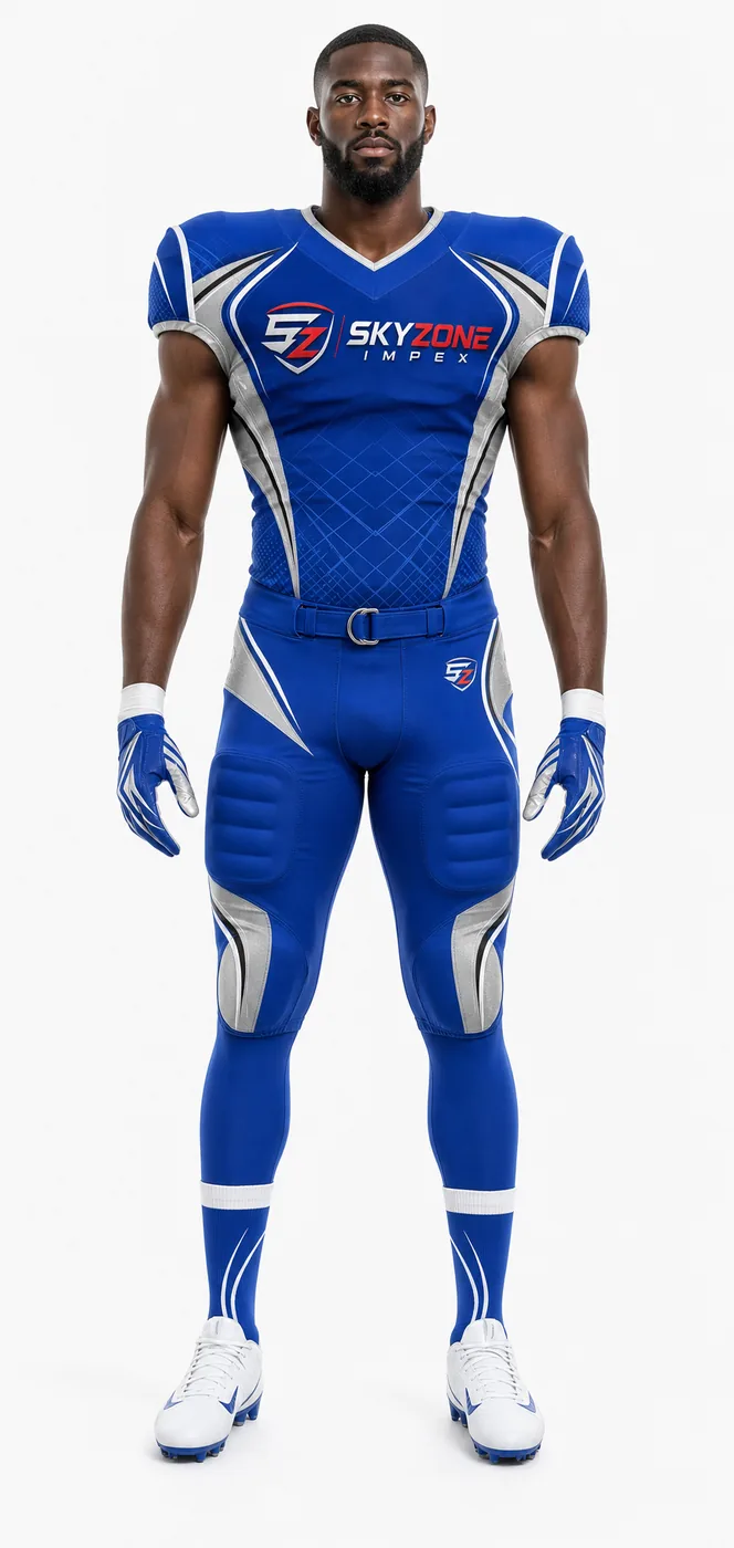 Royal Blue Silver Custom American Football Uniform
