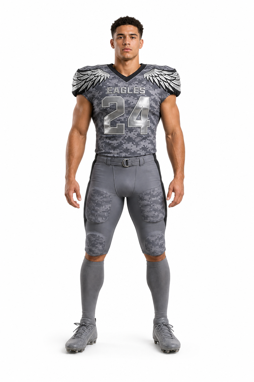 Eagle Wings Grey Camo American Football Uniform Set