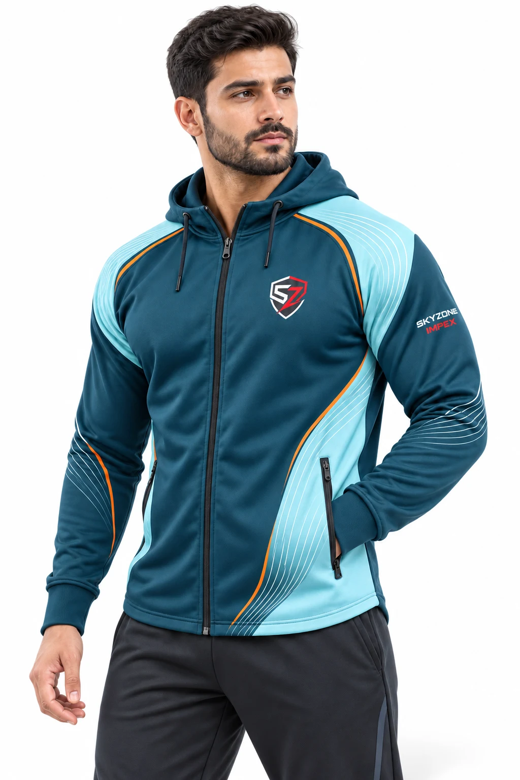 Aqua Sprint Custom Sublimated Full-Zip Sports Club Hoodie