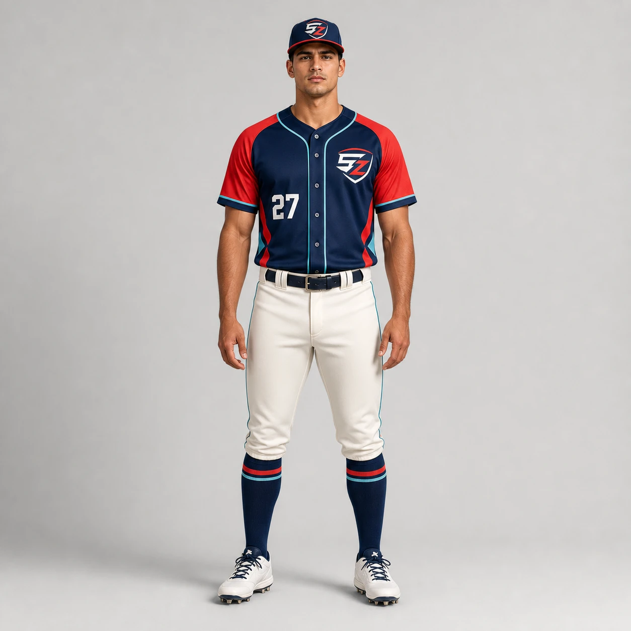 Velocity Crest Custom Baseball Uniform Set - Navy Coral Mint