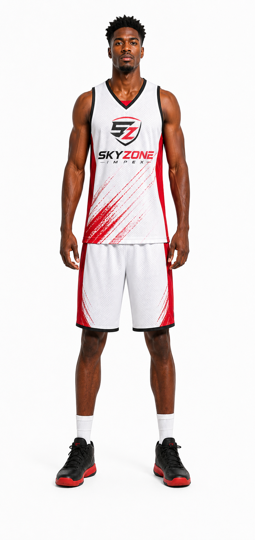 White Red Reversible Basketball Jersey Set