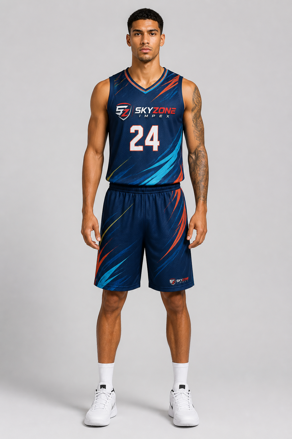Custom Navy Aqua Sublimation Basketball Uniform Set