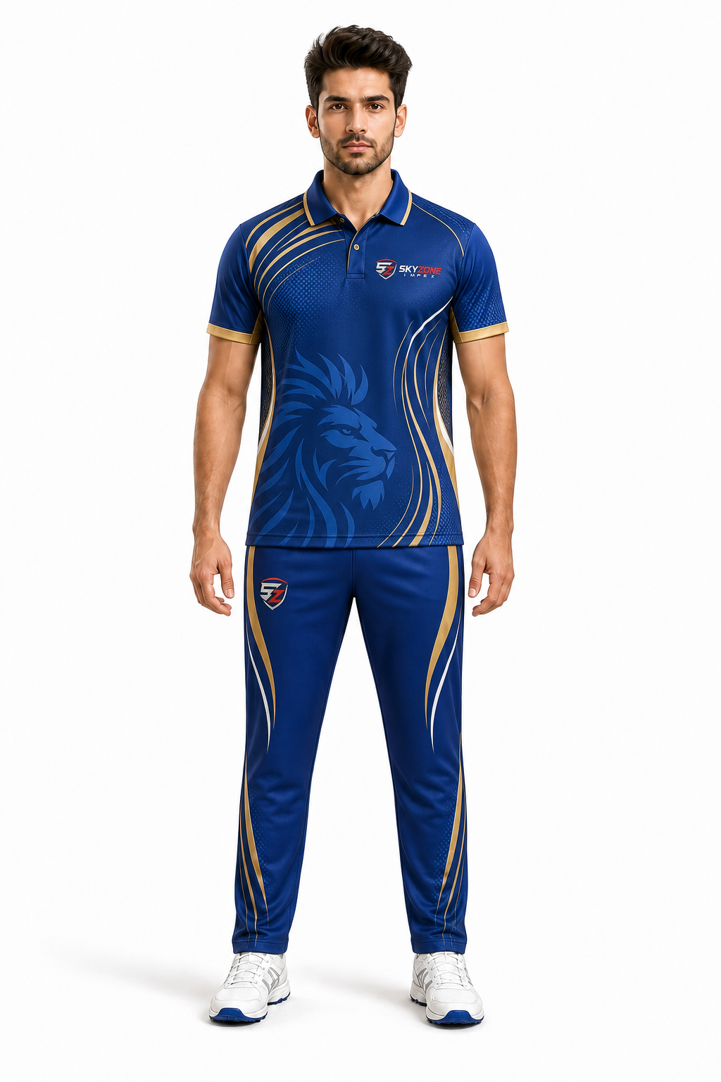 Men's Blue Gold Lion Sublimation Cricket Uniform