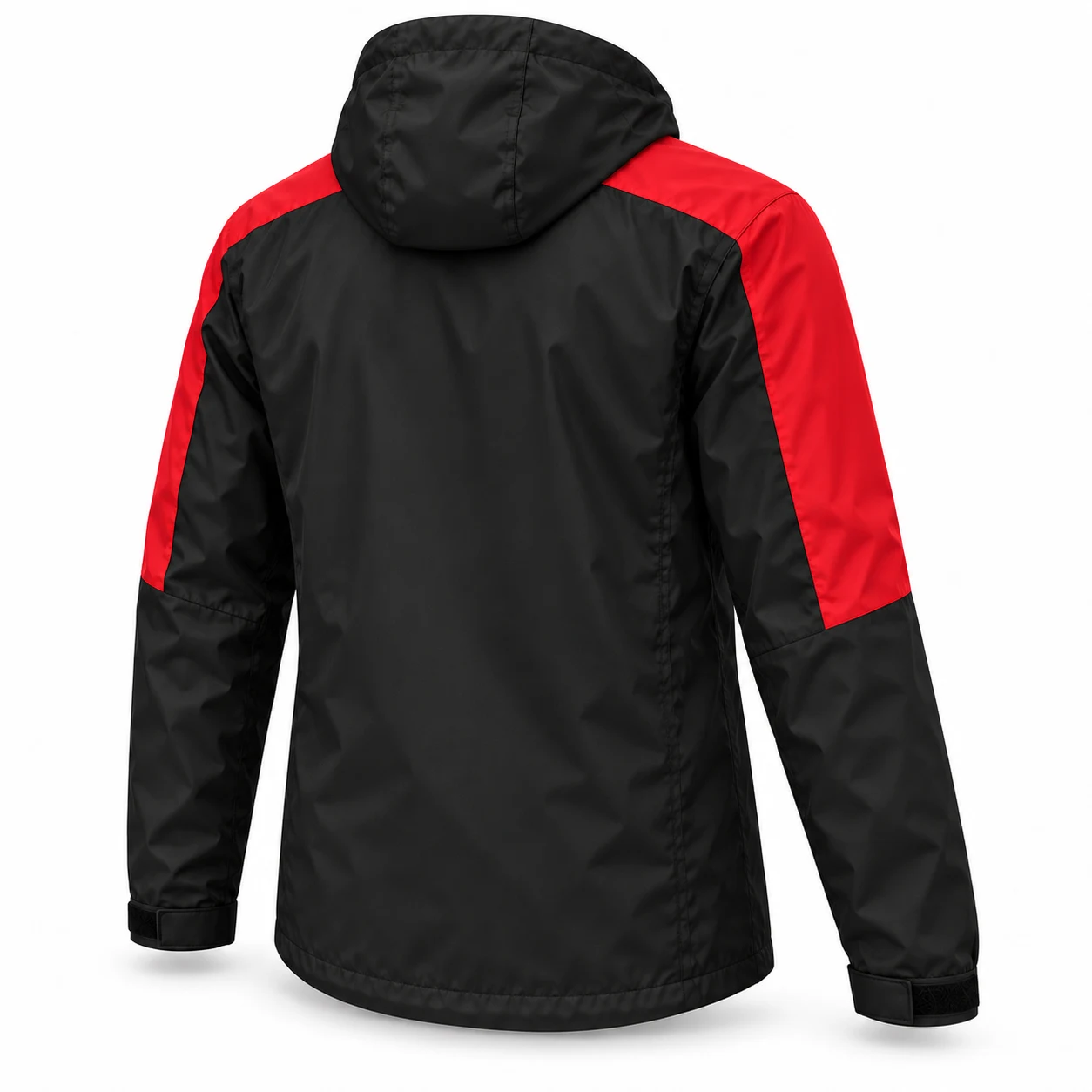 Rear three-quarter view of the Skyzone custom hooded windbreaker jacket