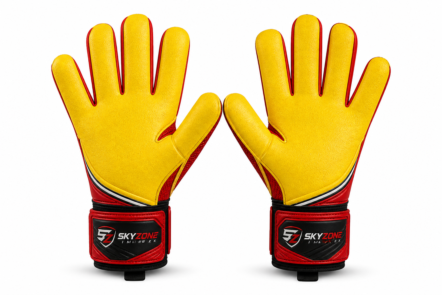 Palm view of custom soccer goalkeeper gloves with yellow latex grip