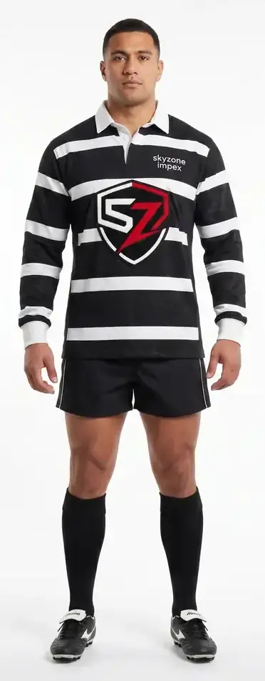 Custom Heavyweight 320gsm Cotton Rugby Jersey Oversized Streetwear Heritage Long Sleeve Shirt For Men Club Uniform OEM