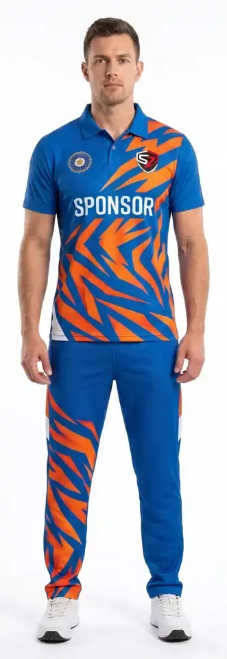 Custom Sublimated T20 Cricket Team Uniform 160GSM Polyester Pro Fit Men Match Shirt and Trouser Set OEM Athletic Manufacturer