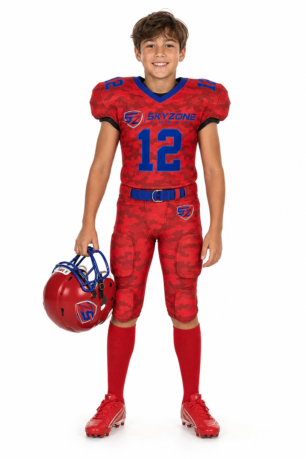 Kids Red Camo American Football Uniform
