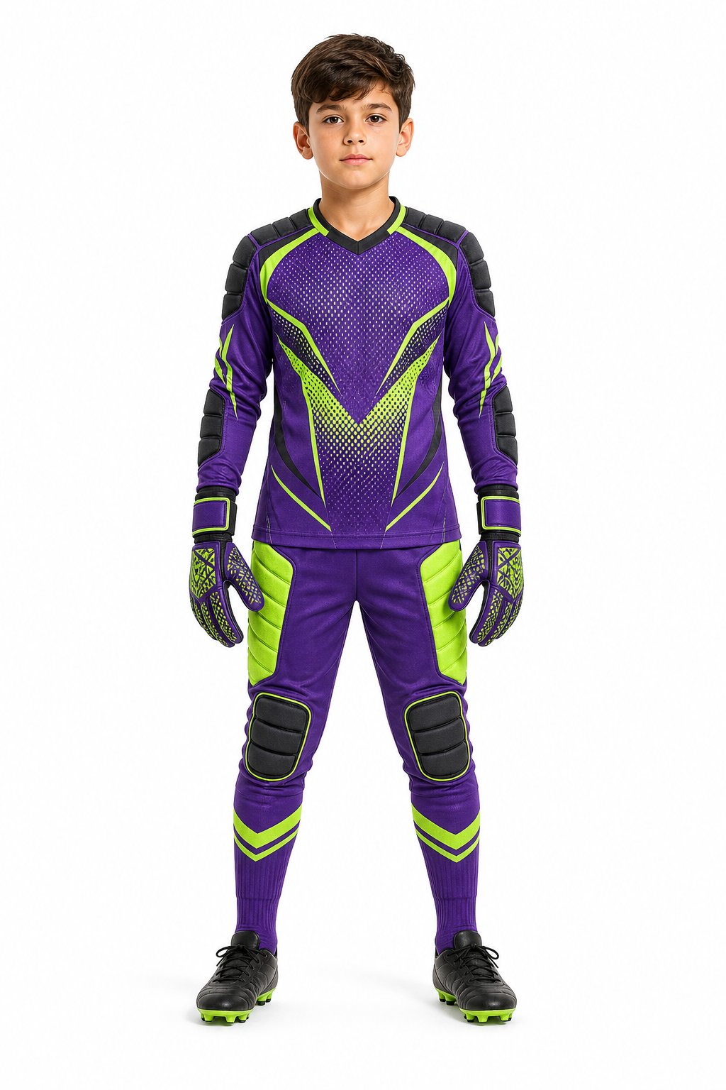 Kids Purple Green Custom Goalkeeper Kit