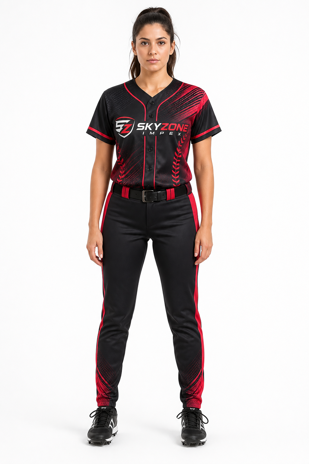 Ladies Black Red Pink Custom Sublimation Baseball Uniform