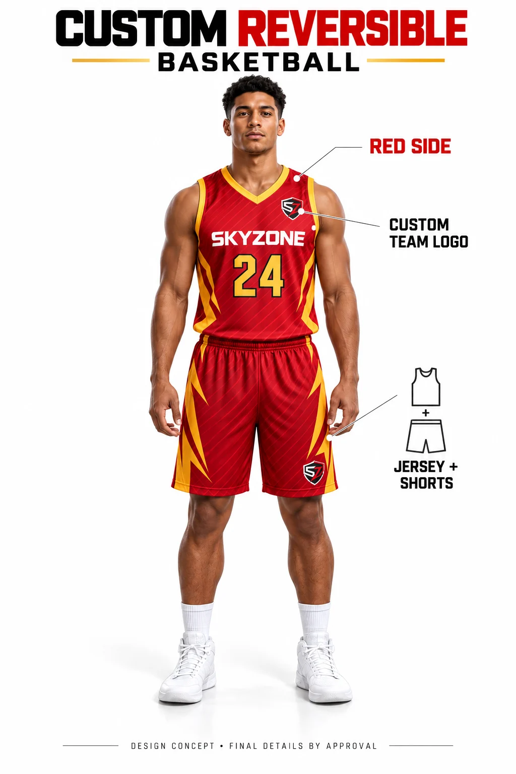 Custom Reversible Basketball Uniform Set — Red & Yellow Gold