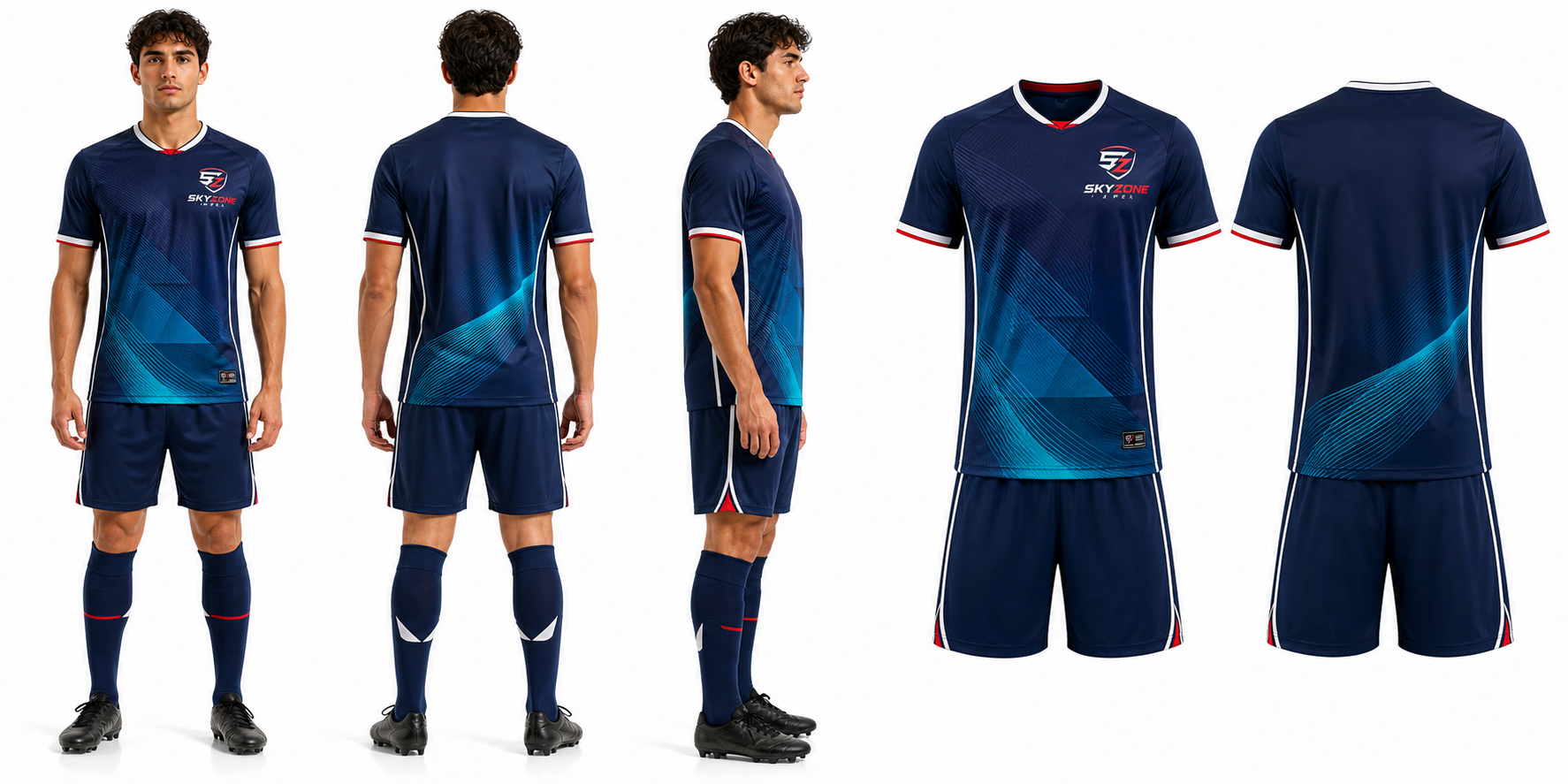 Navy Teal Wave Pro Custom Soccer Kit
