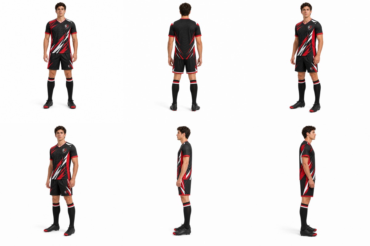 Fresh soccer uniform model views for club teamwear package by Skyzone Impex