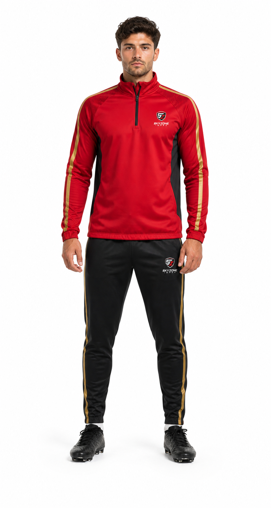 Custom soccer warm up jacket and pants with team branding positions