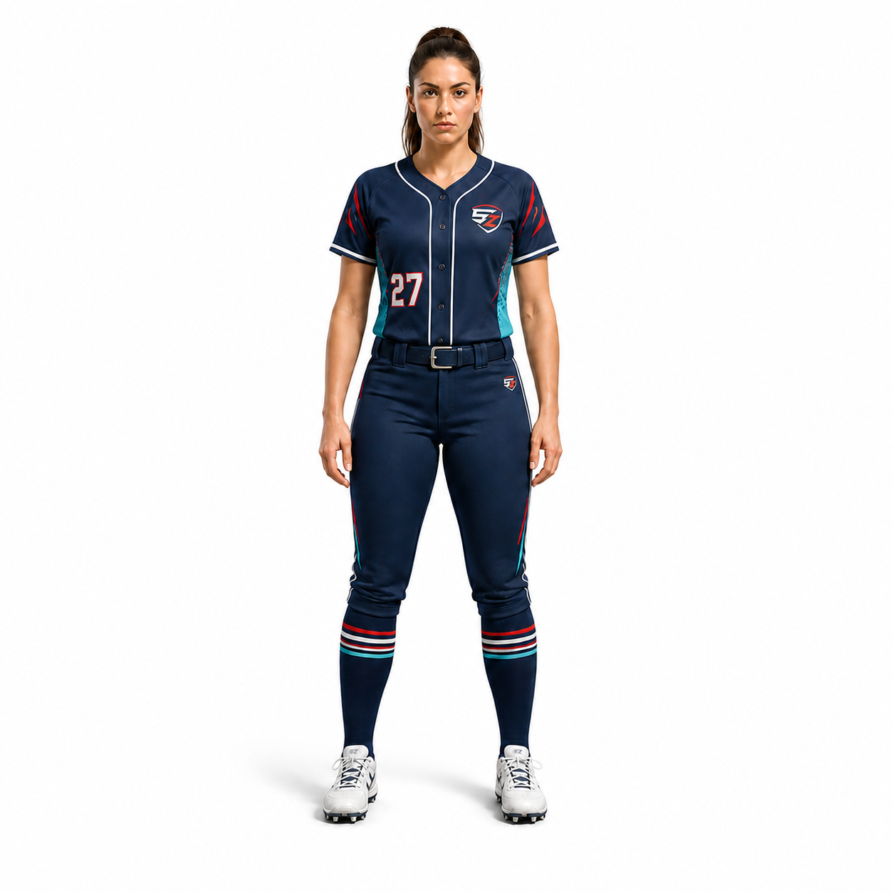 Custom Women's Softball Uniform Set - Navy Aqua Sublimation Teamwear