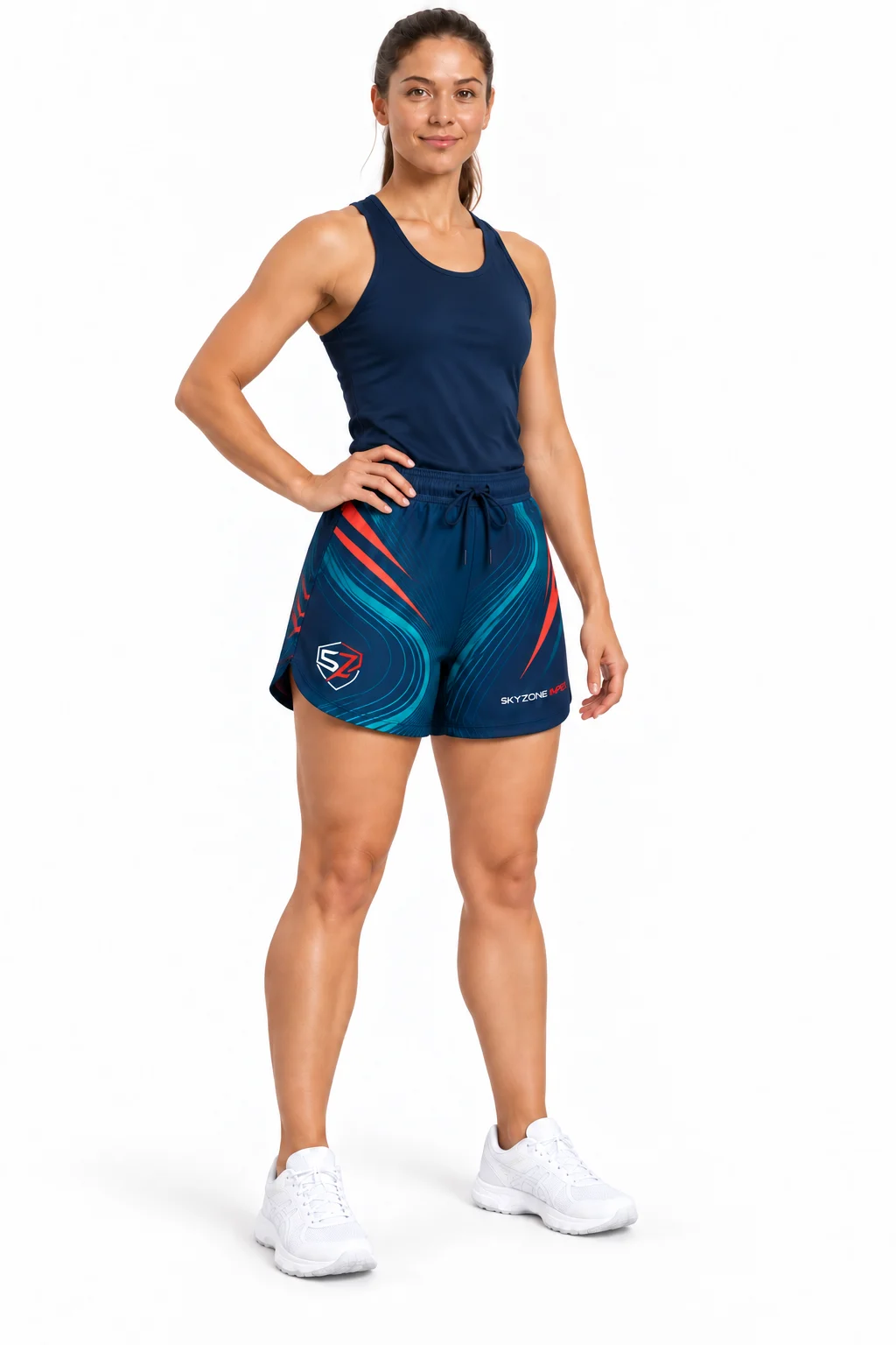 Custom Women’s Sublimated Training Shorts — Teal Contour