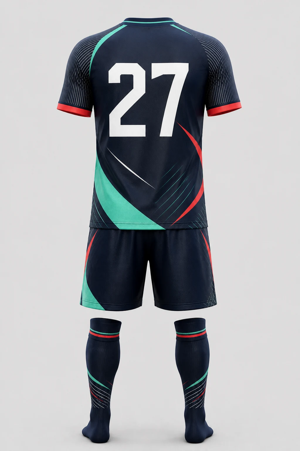 Back view of Midnight Mint personalised football kit showing name and number placement
