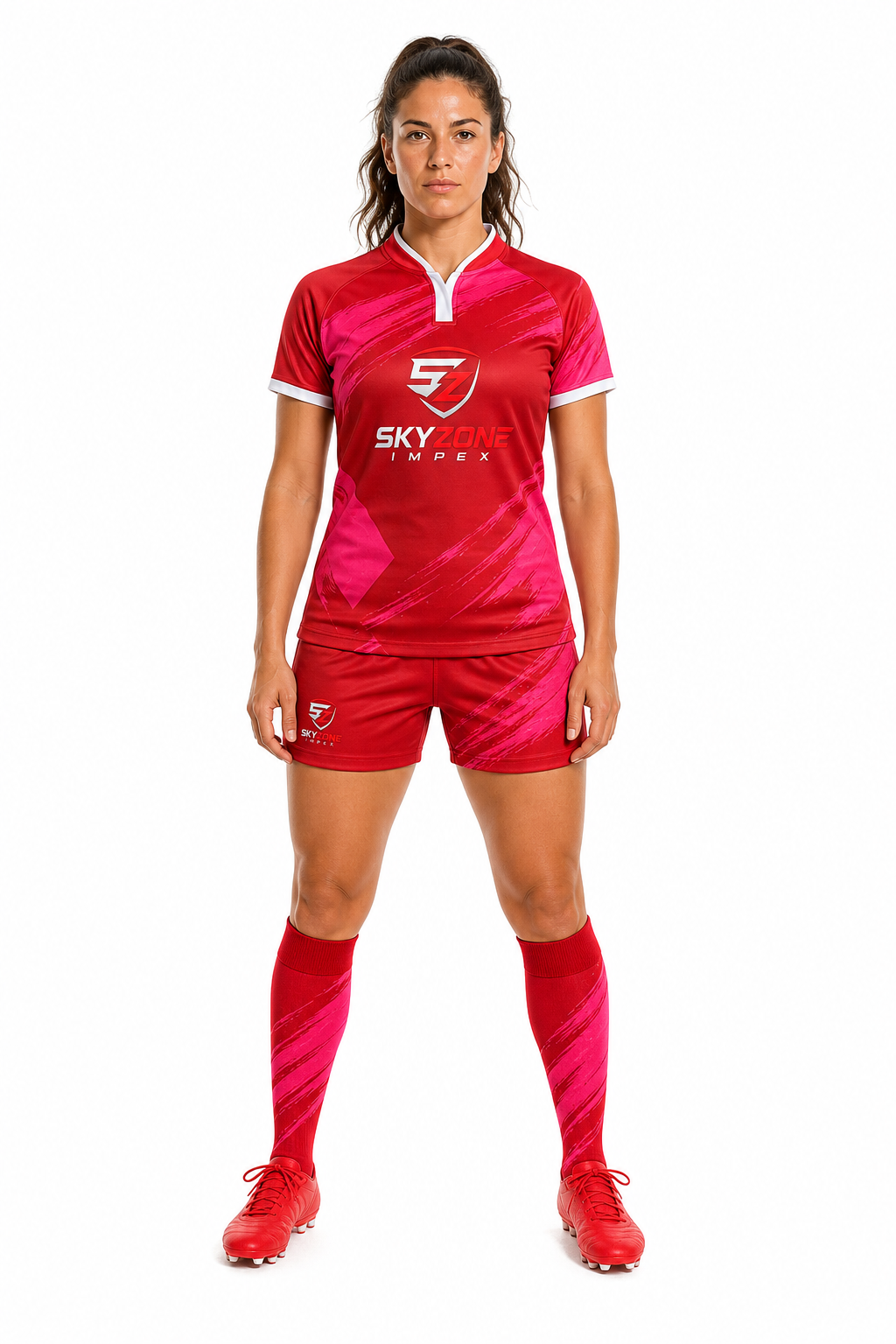 Women Red Pink Sublimation Rugby Uniform