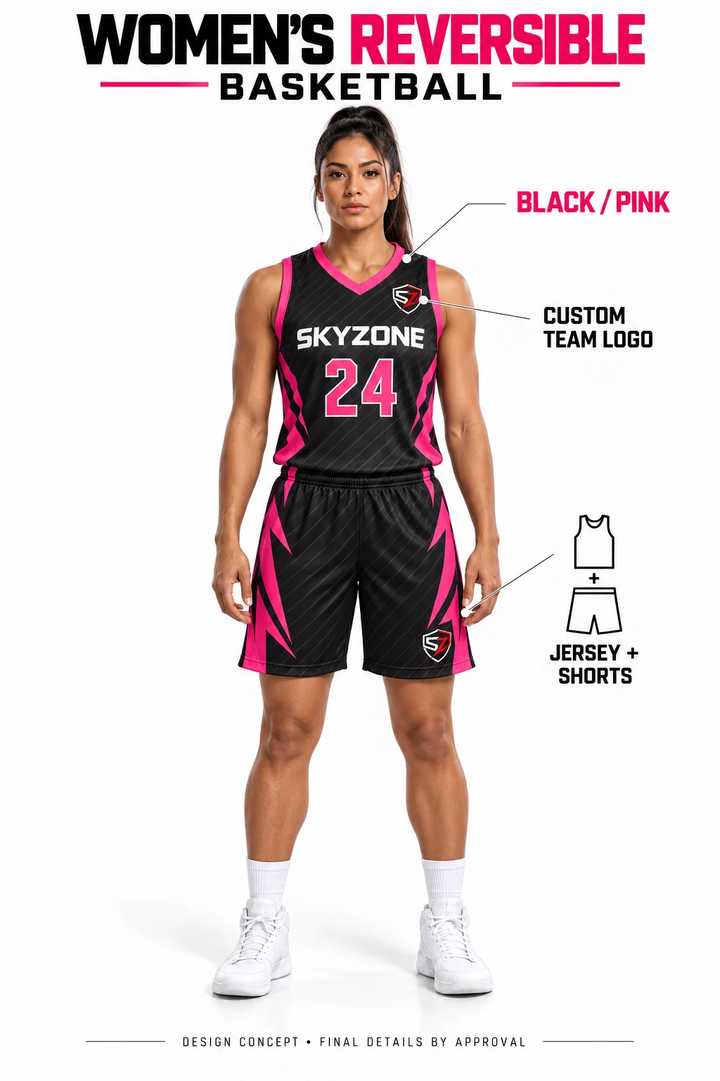 Custom Women’s Reversible Basketball Uniform Set — Black & Pink