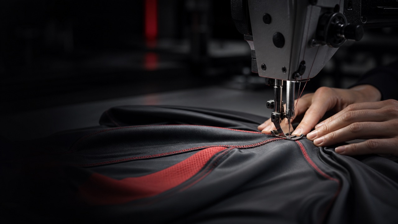 Sportswear sewing line producing custom club uniforms