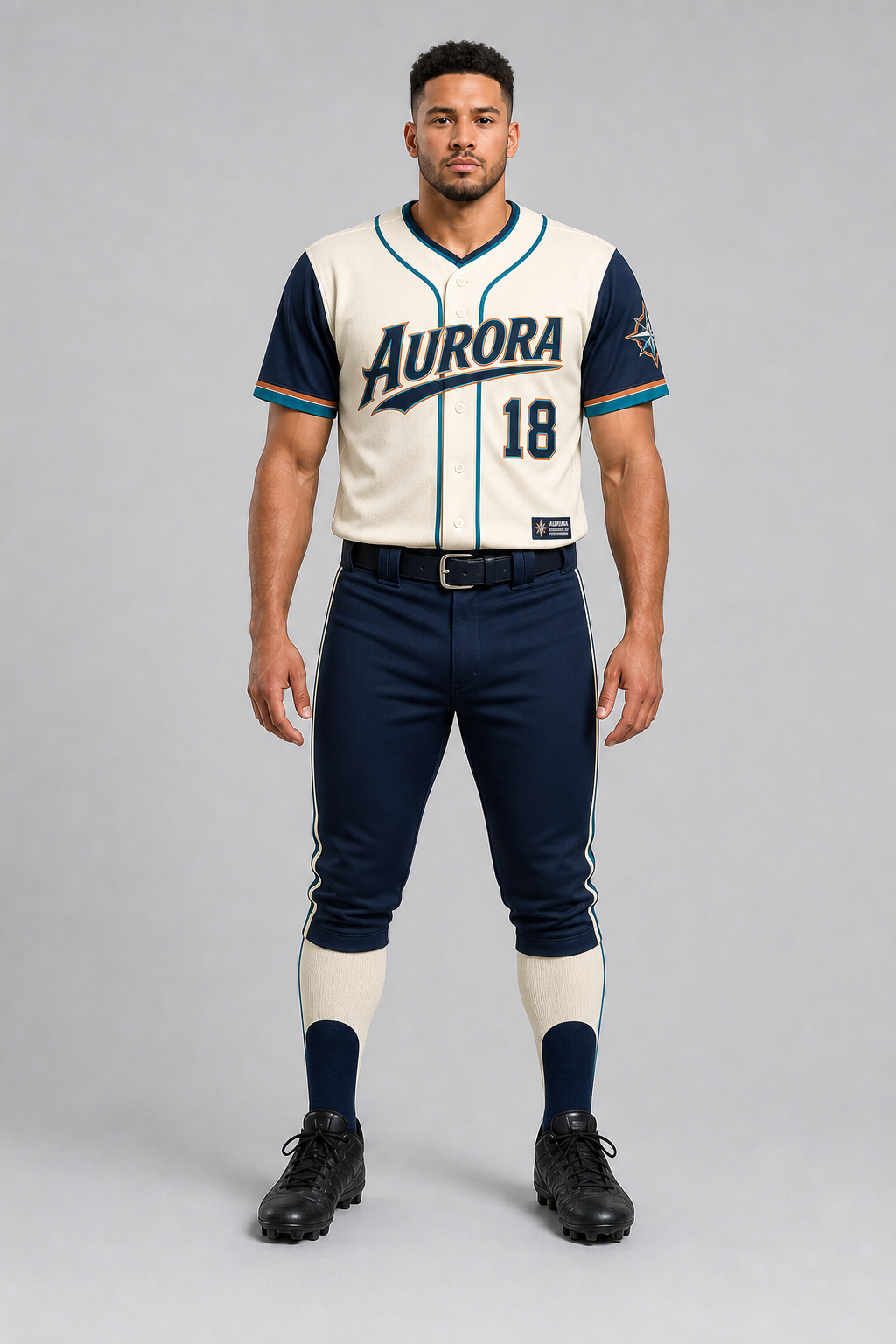 Aurora Cream Navy Baseball Uniform - Number 18 Button Set